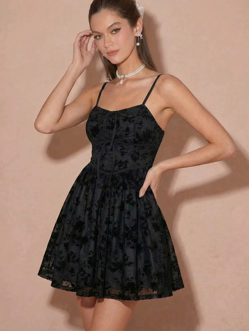 ZARA Elegant Black Jacquard Cami Midi Dress for Spring Summer
